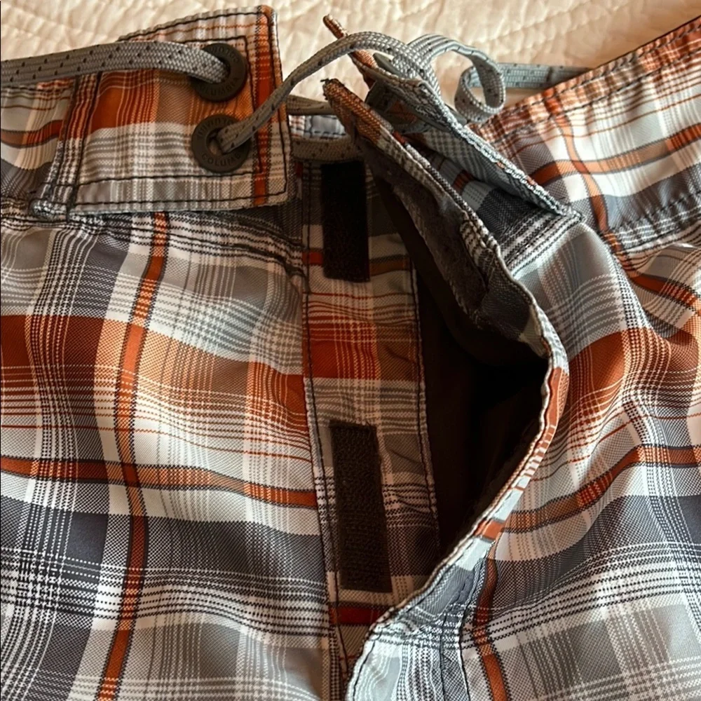 Columbia Board Shorts Mens 30 Plaid‎ Orange Gray Swimsuit Sportswear Preppy
